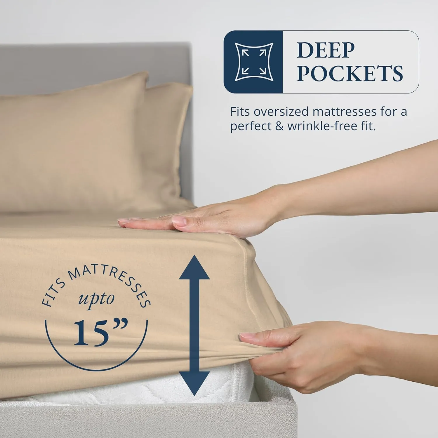 LANE LINEN Queen Fitted Sheet & 2 Pillowcases, 100% Organic Cotton, Percale Weave, Soft & Breathable, Fits Mattress Up to 15" Deep - Linen (No Flat Sheet)