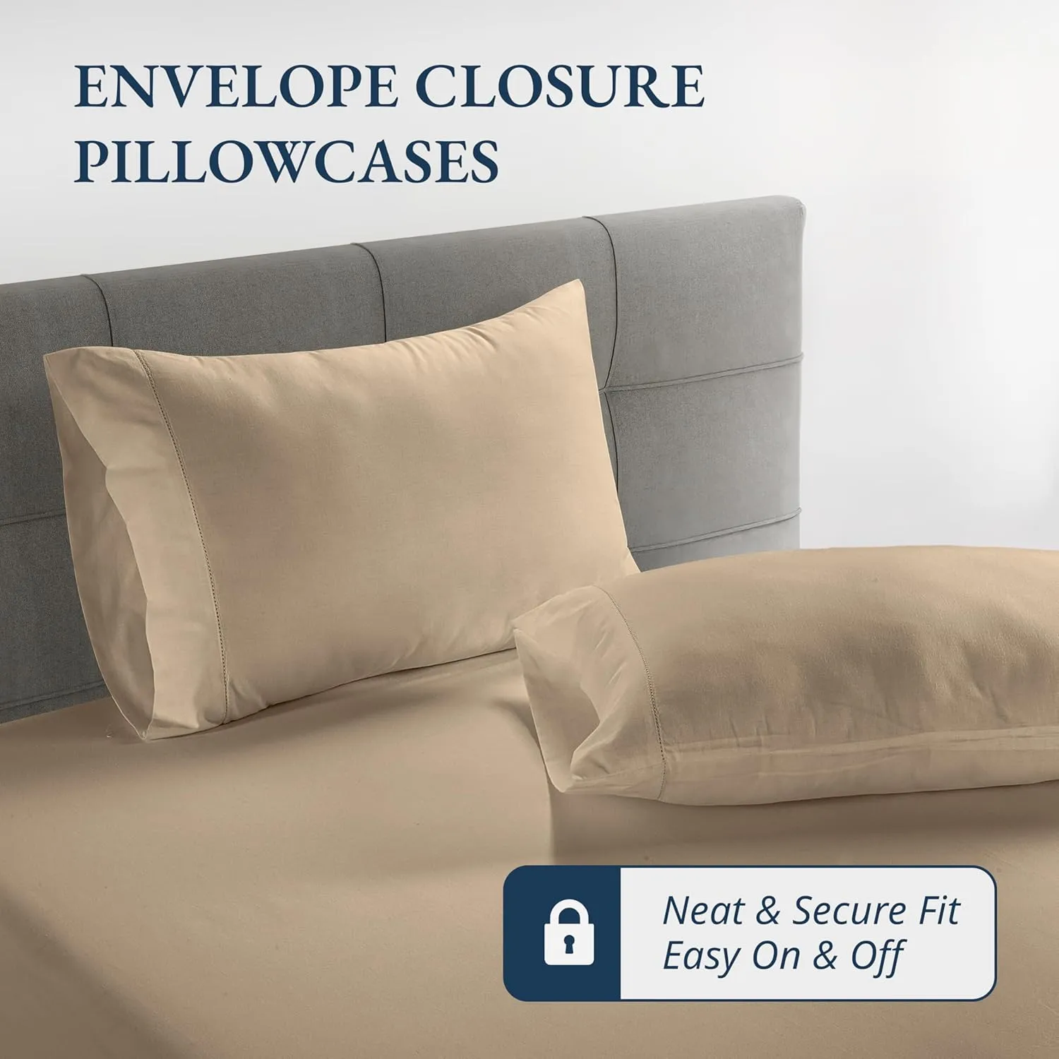 LANE LINEN Queen Fitted Sheet & 2 Pillowcases, 100% Organic Cotton, Percale Weave, Soft & Breathable, Fits Mattress Up to 15" Deep - Linen (No Flat Sheet)
