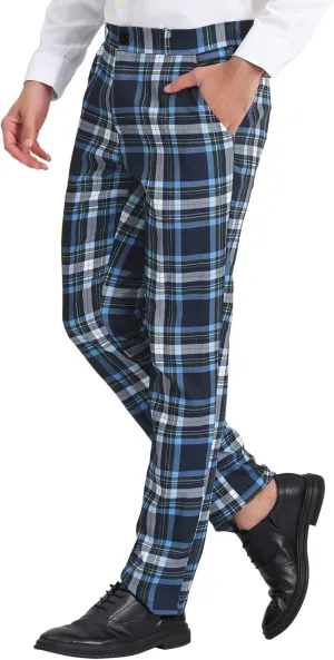 Lars Amadeus Men's Plaid Pants Regular Fit Flat Front Classic Elastic Waist Suit Pants