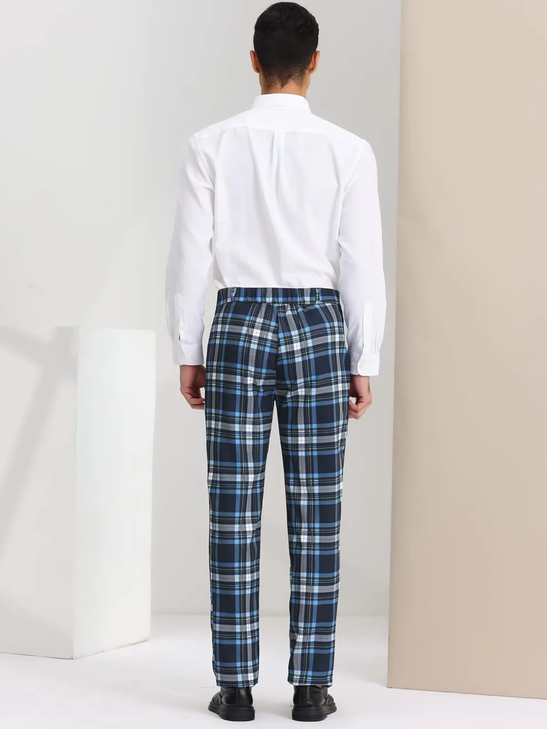 Lars Amadeus Men's Plaid Pants Regular Fit Flat Front Classic Elastic Waist Suit Pants