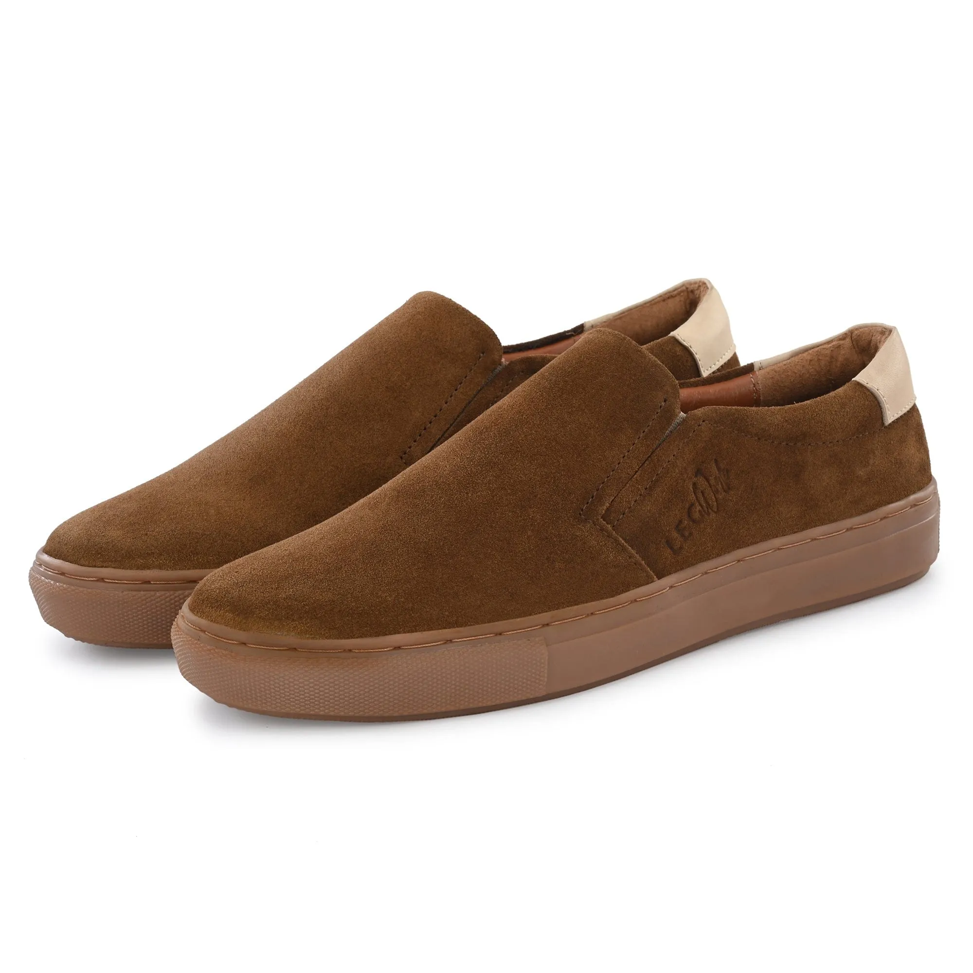 Legwork Slip On Tan Italian Suede Leather Shoes