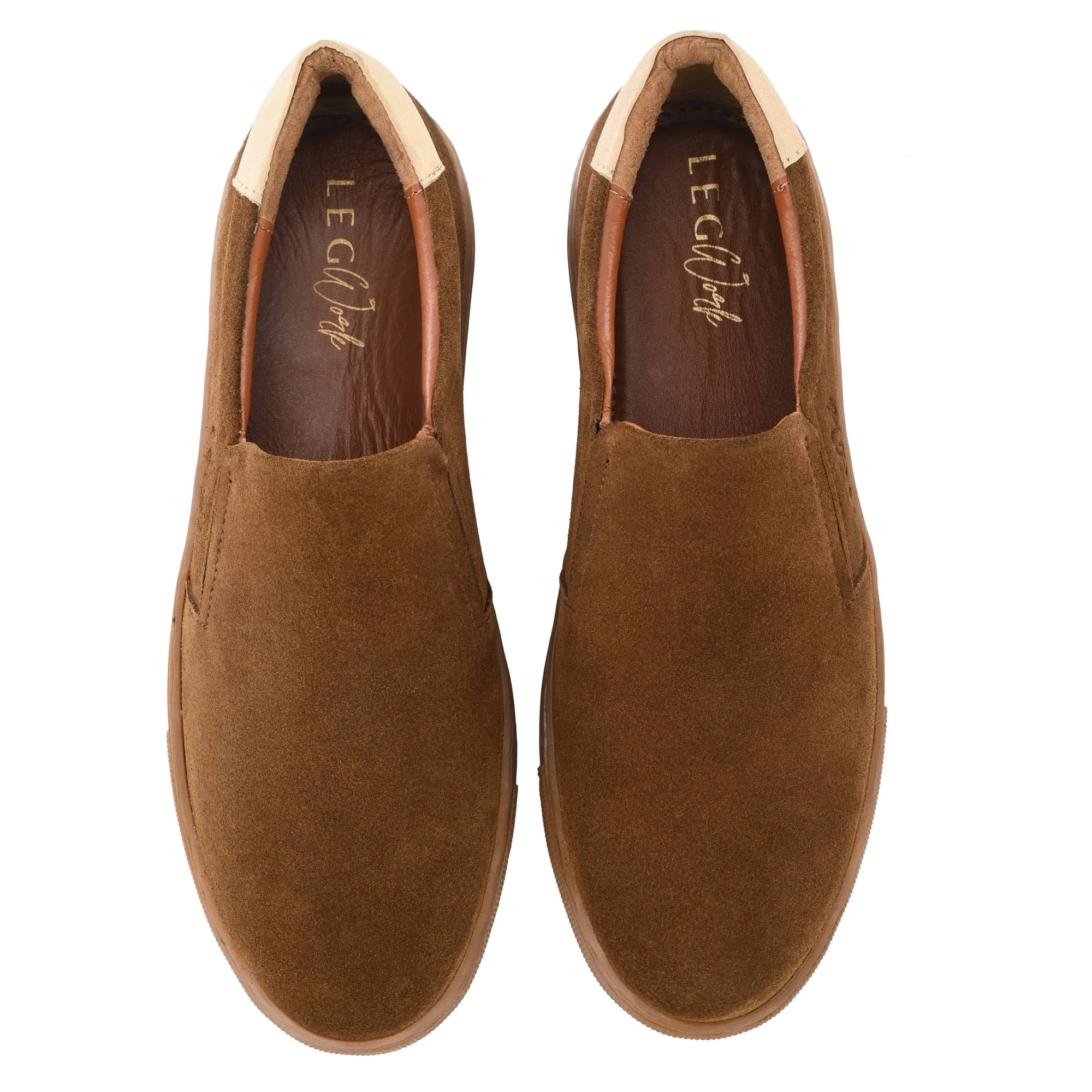 Legwork Slip On Tan Italian Suede Leather Shoes