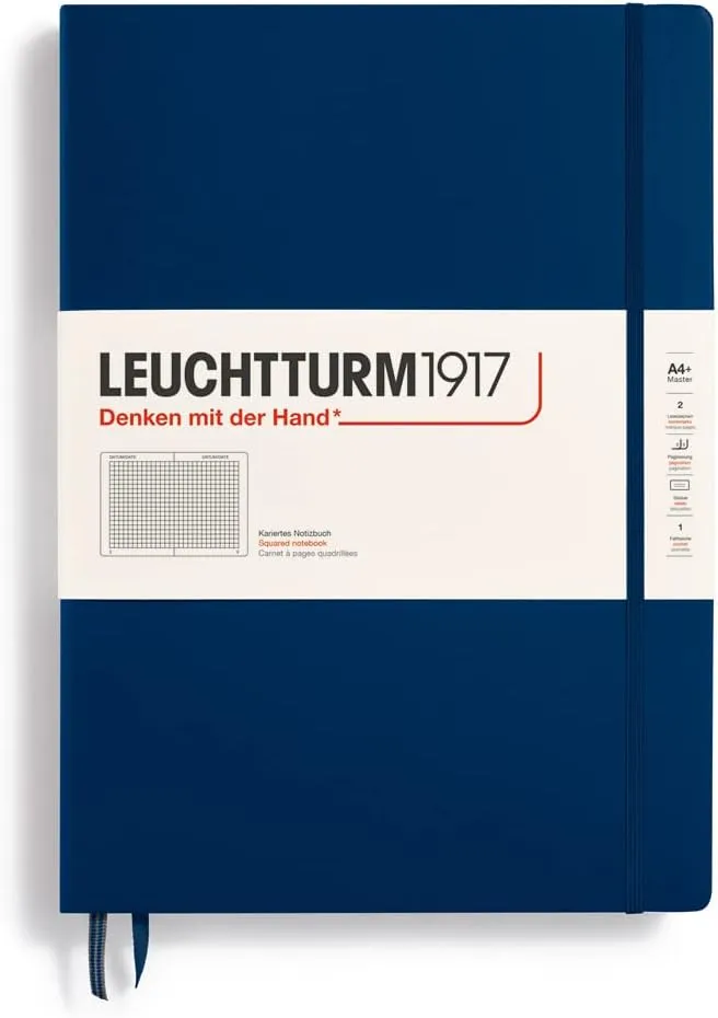 LEUCHTTURM1917 - Notebook Hardcover Master Classic A4  - 235 Numbered Pages for Writing and Journaling (Navy, Squared)