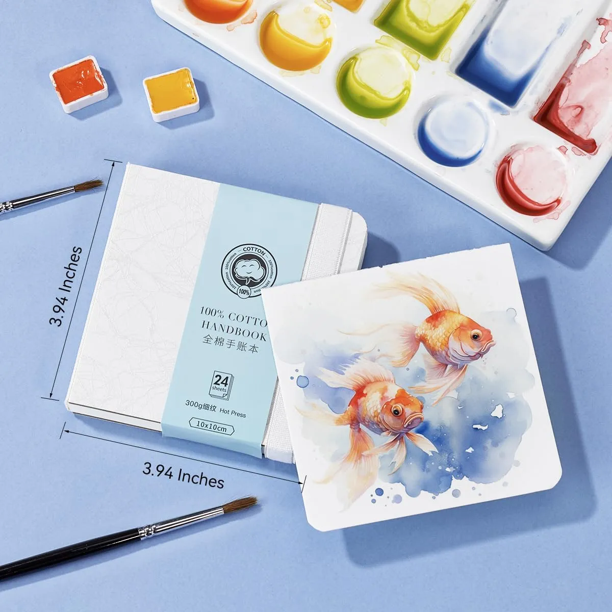 Lightwish 2 Pack Square Watercolor Journal, 100% Cotton Hot Press Watercolor Paper,140lb/300gsm Acid-Free,48 Sheets 3.94x3.94” Small Sketchbook for Adults, Students, and Kids