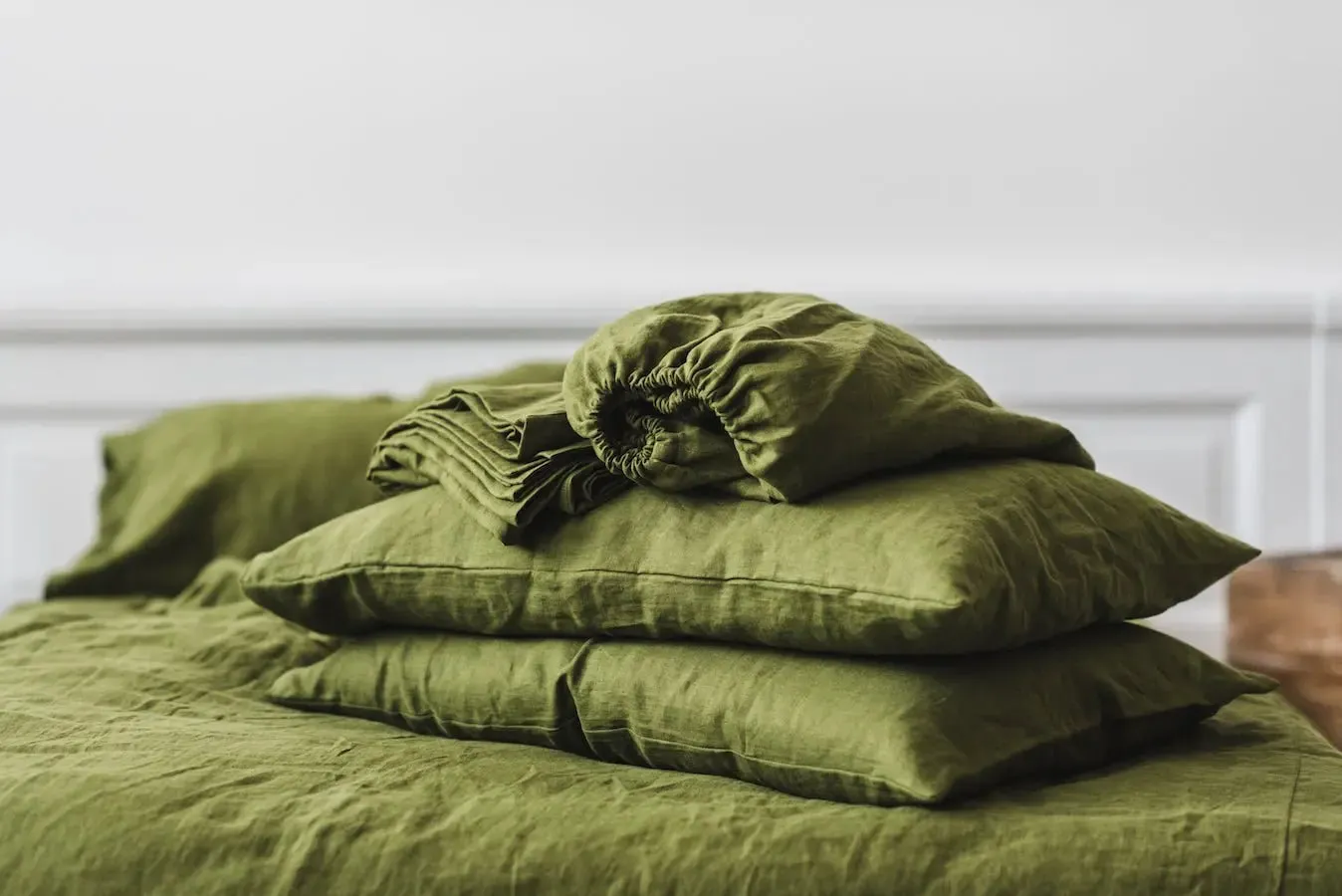 Linen Fitted Sheet Green Moss