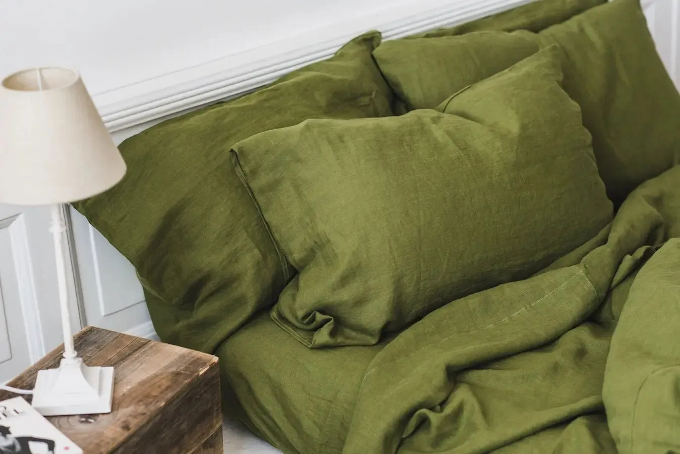 Linen Fitted Sheet Green Moss