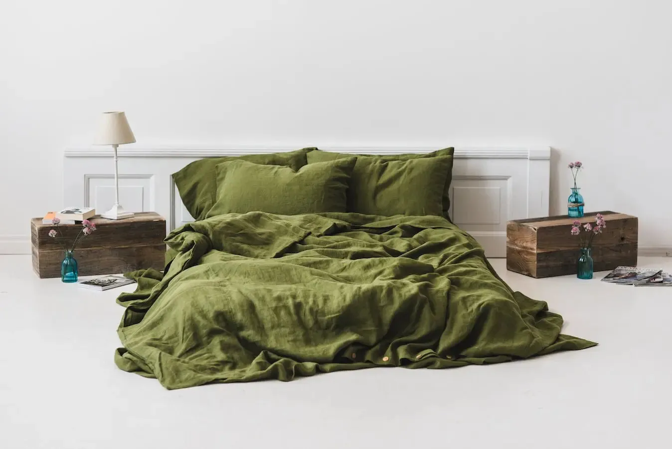 Linen Fitted Sheet Green Moss