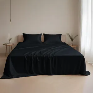 Linenwalas Black Silk Queen Sheets Set, 4Pc - Softest & Cooling, Deep Pocket Bottom, Large Top & Pillowcases