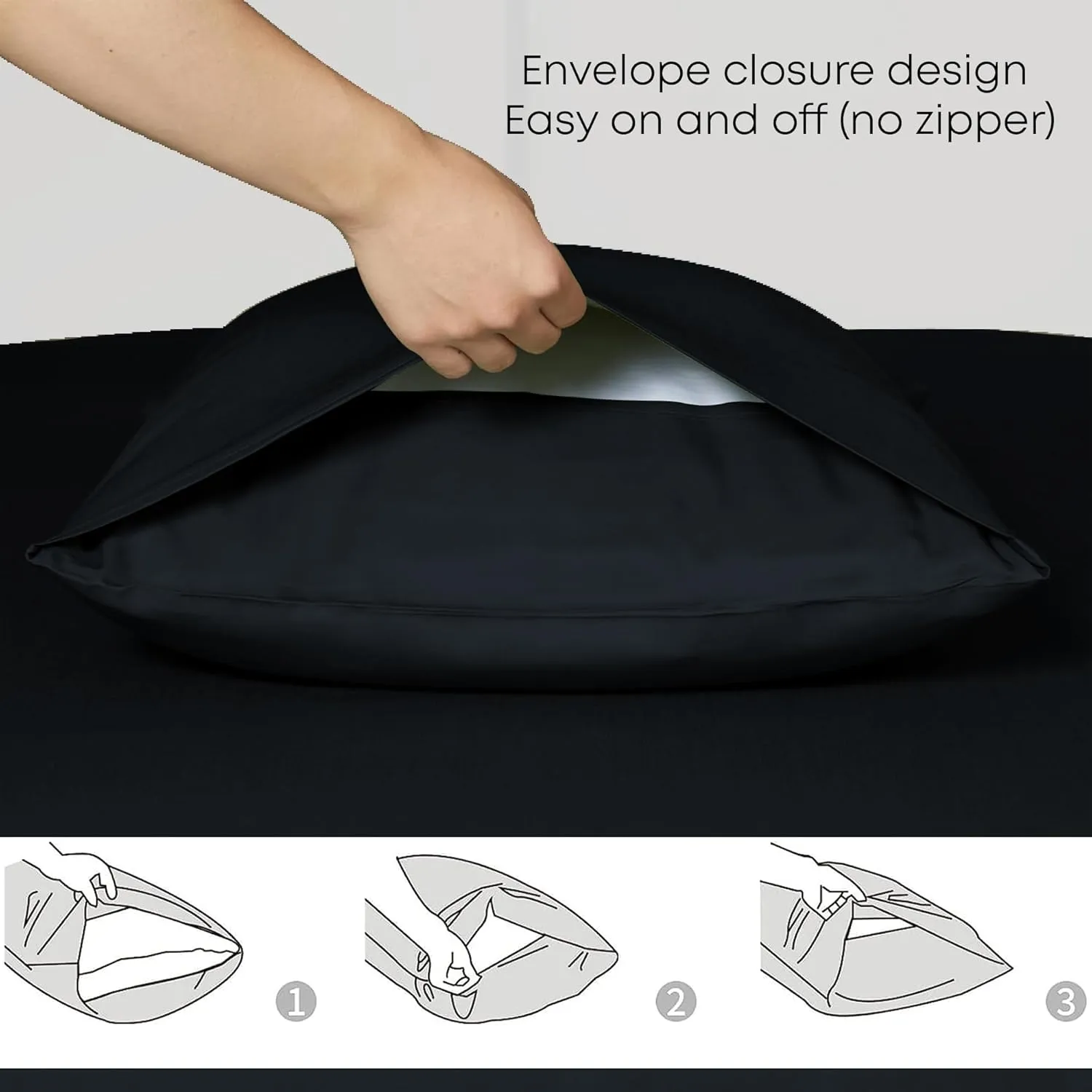 Linenwalas Black Silk Queen Sheets Set, 4Pc - Softest & Cooling, Deep Pocket Bottom, Large Top & Pillowcases