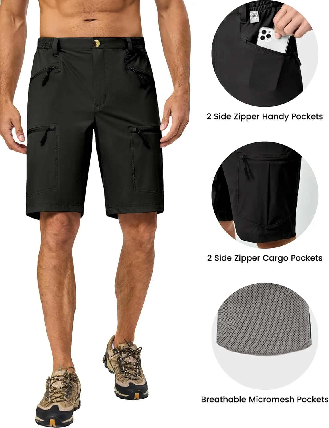 Little Donkey Andy Men's Cargo Shorts Quick Dry Hiking Shorts for Men Camping Travel Golf with 4 Zipper Pockets