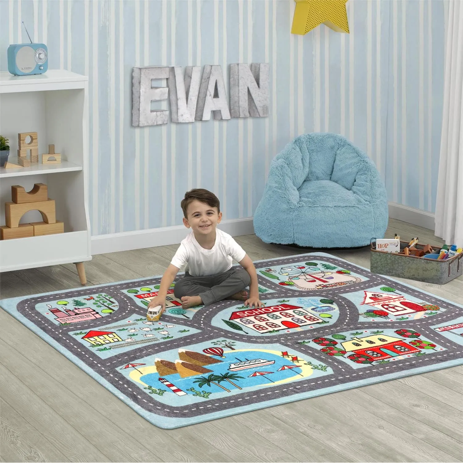 LIVEBOX Soft Kids Rug 4'x6' Carpet Play Mat for Baby Boys Girls, City Life Road Traffic Playroom Rug for Playing Cars Toys, Educational Nursery Rug for Children Bedroom Kids Room