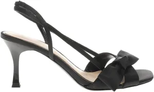 LIZETTE-BLACK SATIN BOW MID-HEEL SANDAL