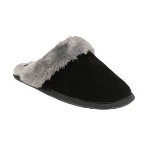Lotus Ladies Eldora Black Faux Fur Suede Slip On Mule Slippers