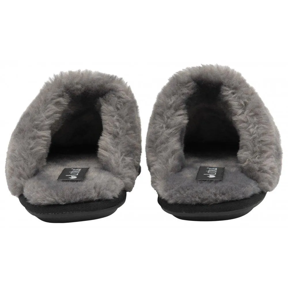 Lotus Ladies Eldora Black Faux Fur Suede Slip On Mule Slippers