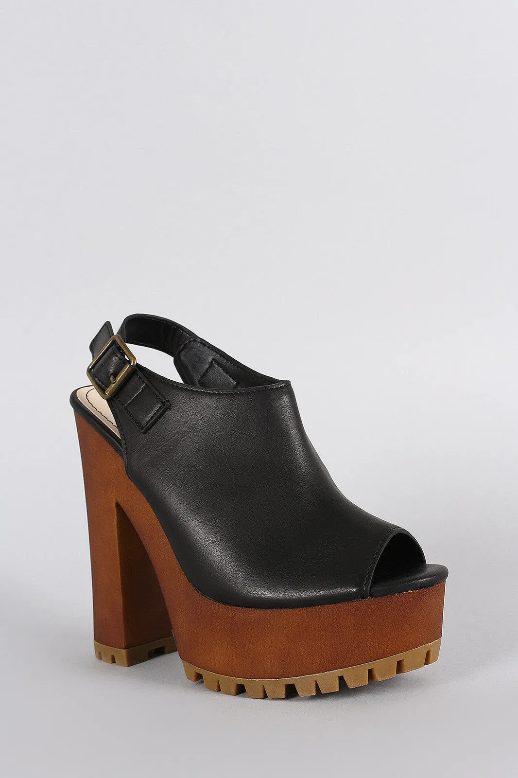 Lug Toe Broad collection Peep Mule Bamboo Chunky One-time offer Heel Platform
