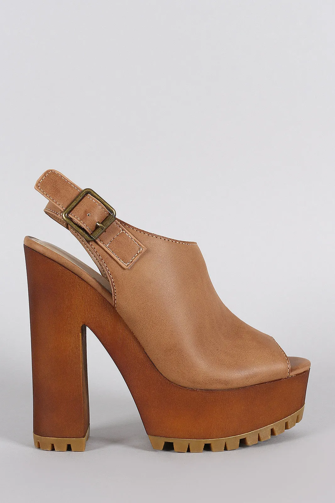 Lug Toe Broad collection Peep Mule Bamboo Chunky One-time offer Heel Platform