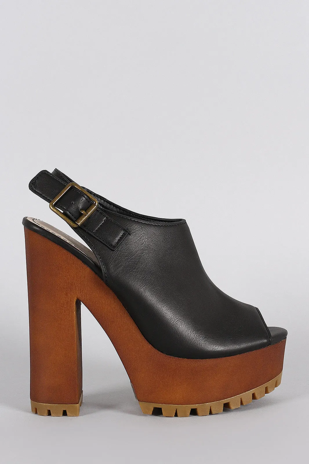 Lug Toe Broad collection Peep Mule Bamboo Chunky One-time offer Heel Platform