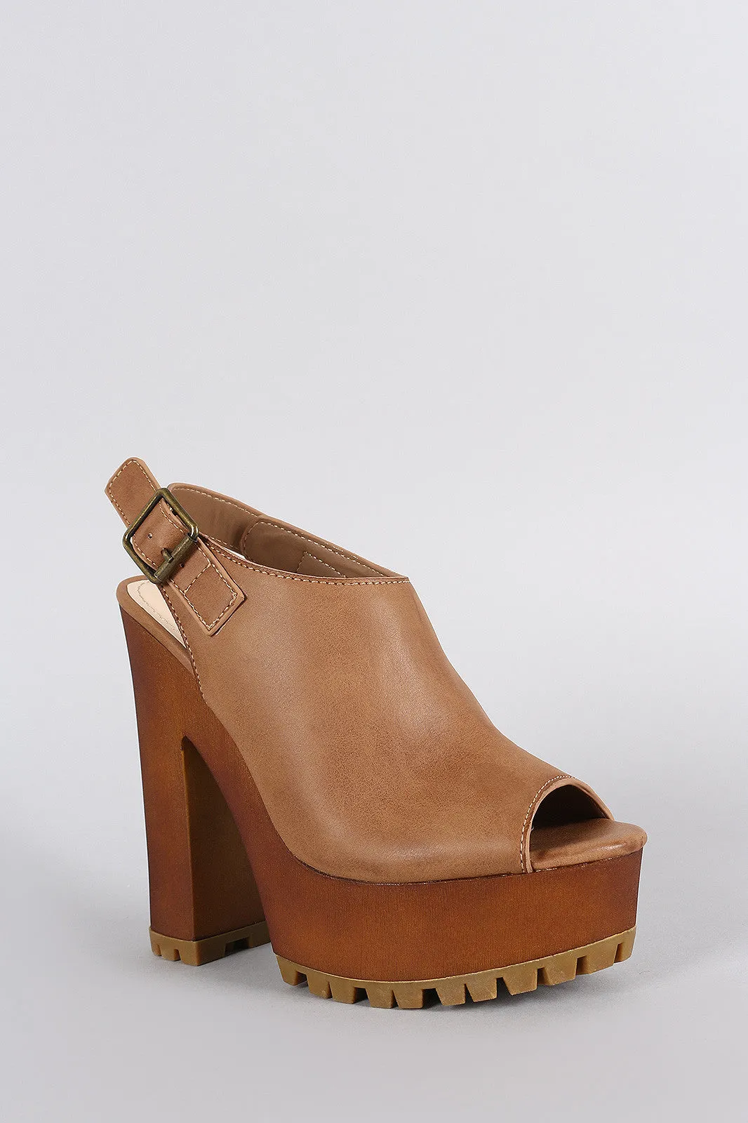 Lug Toe Broad collection Peep Mule Bamboo Chunky One-time offer Heel Platform