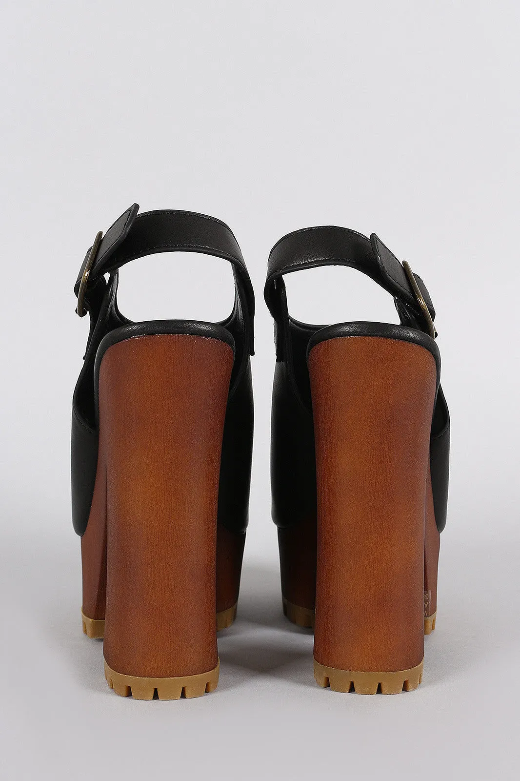Lug Toe Broad collection Peep Mule Bamboo Chunky One-time offer Heel Platform