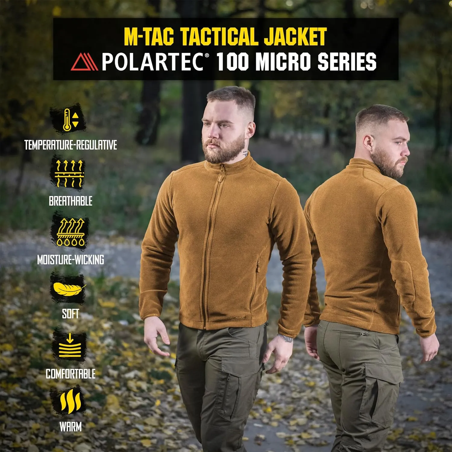 M-Tac Nord Polartec 200 Fleece Jacket for Men - Military Style Sweatshirt Tactical Full Zip Warm Sweater
