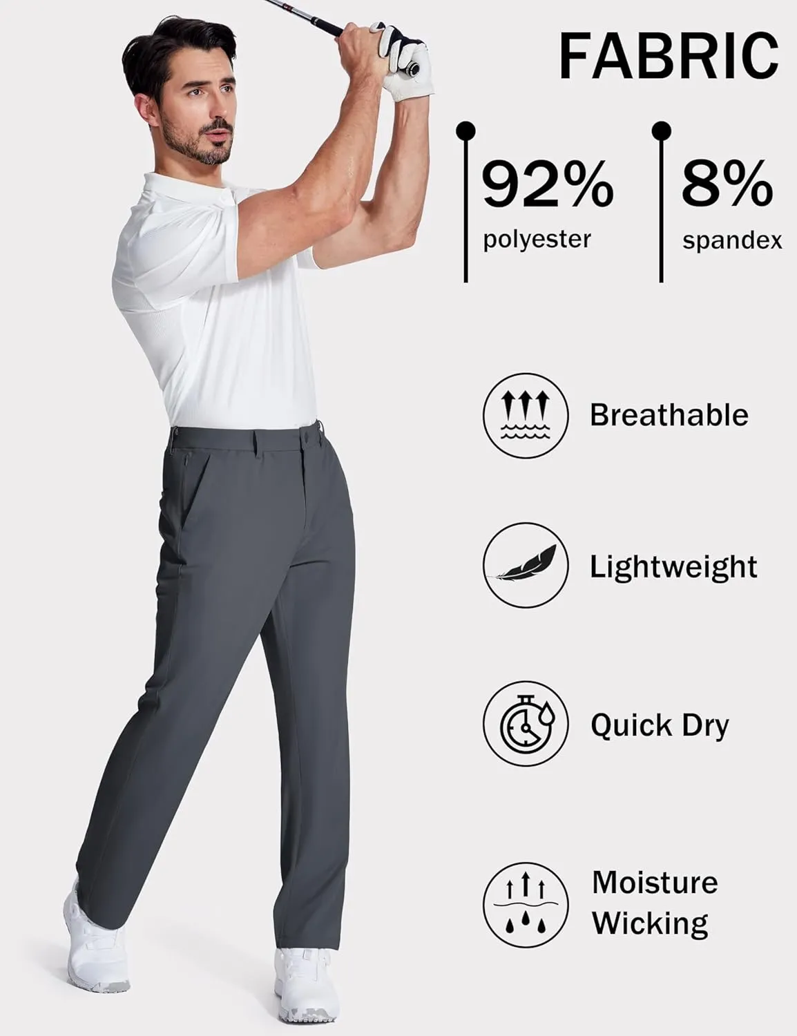 MAGCOMSEN Mens Golf Pants Stretch Dress Pants Quick Dry Water Resistant Lightweight Flat Front Work Pants Moisture Wicking