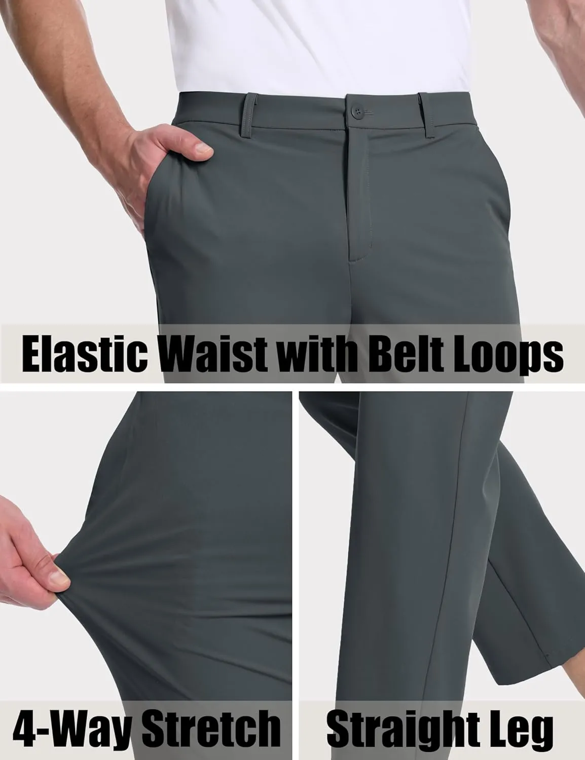 MAGCOMSEN Mens Golf Pants Stretch Dress Pants Quick Dry Water Resistant Lightweight Flat Front Work Pants Moisture Wicking