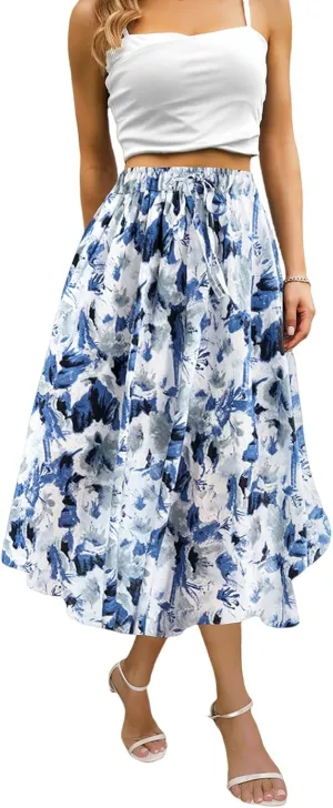 Maxi Skirts for Women with Pockets Blue White