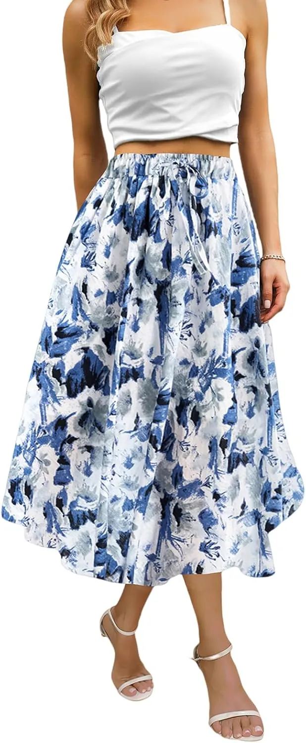 Maxi Skirts for Women with Pockets Blue White