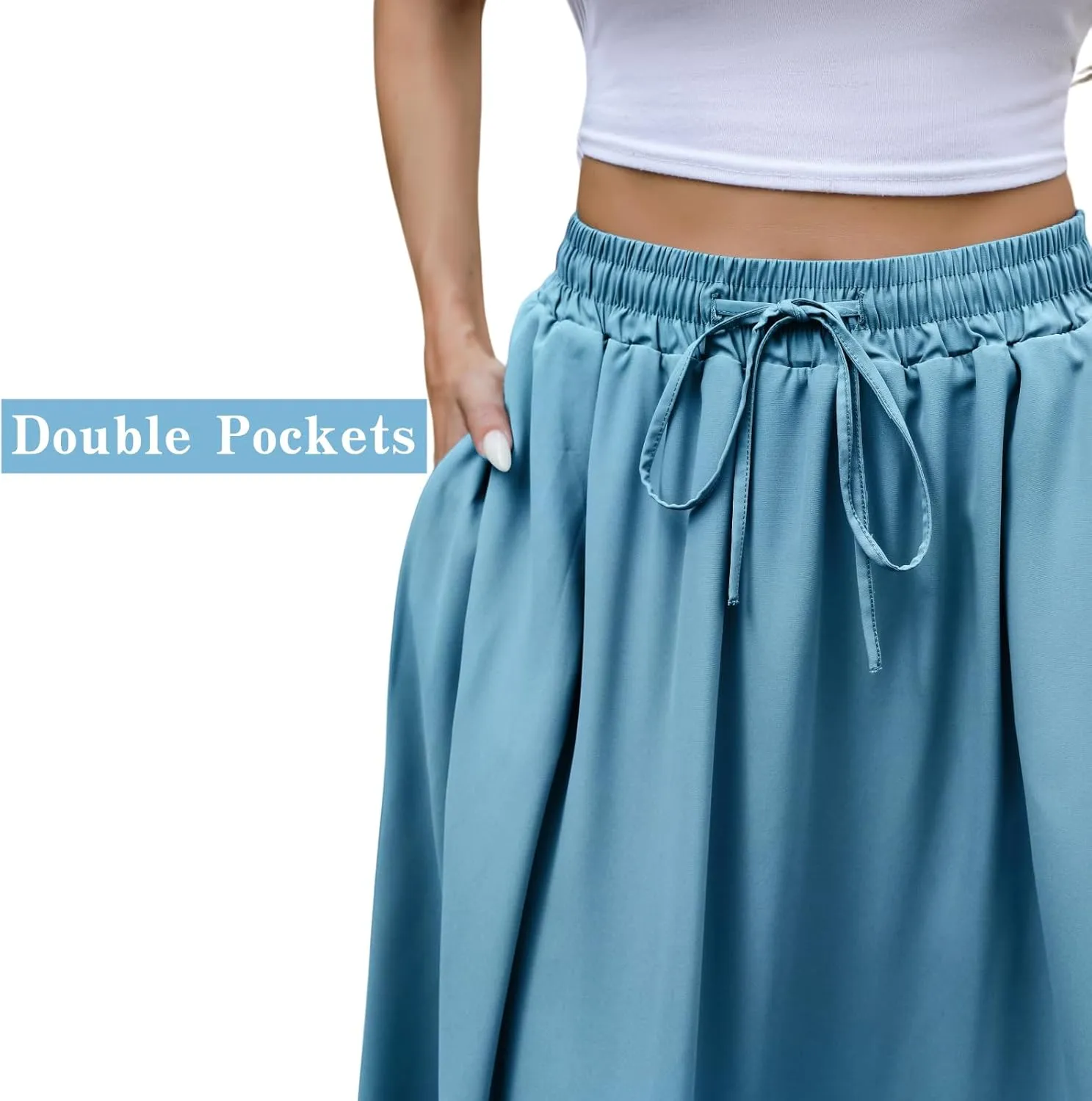 Maxi Skirts for Women with Pockets Long Midi Length Casual Skirt for Beach Party Holiday