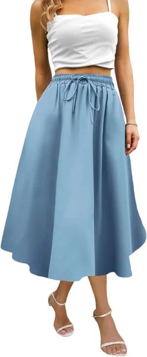 Maxi Skirts for Women with Pockets Long Midi Length Casual Skirt for Beach Party Holiday