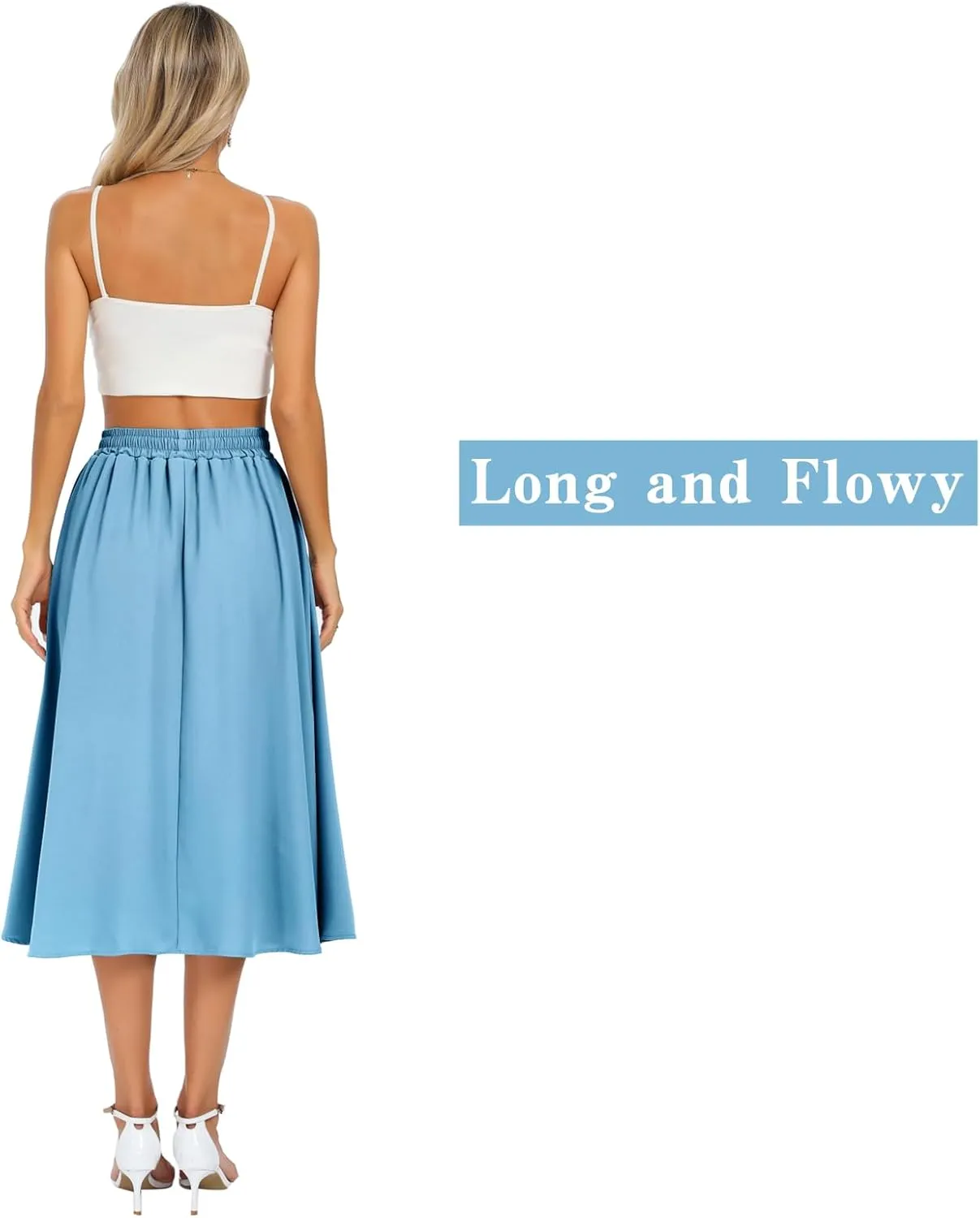Maxi Skirts for Women with Pockets Long Midi Length Casual Skirt for Beach Party Holiday