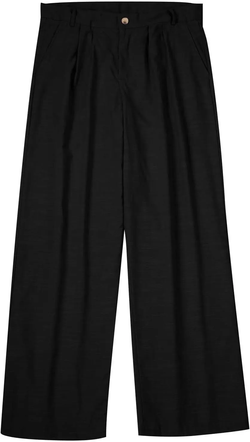Men Casual Pants Linen Double Pleated Front Bag Belt Straight Leg Trousers Comfortable Breathable Business Work Pants