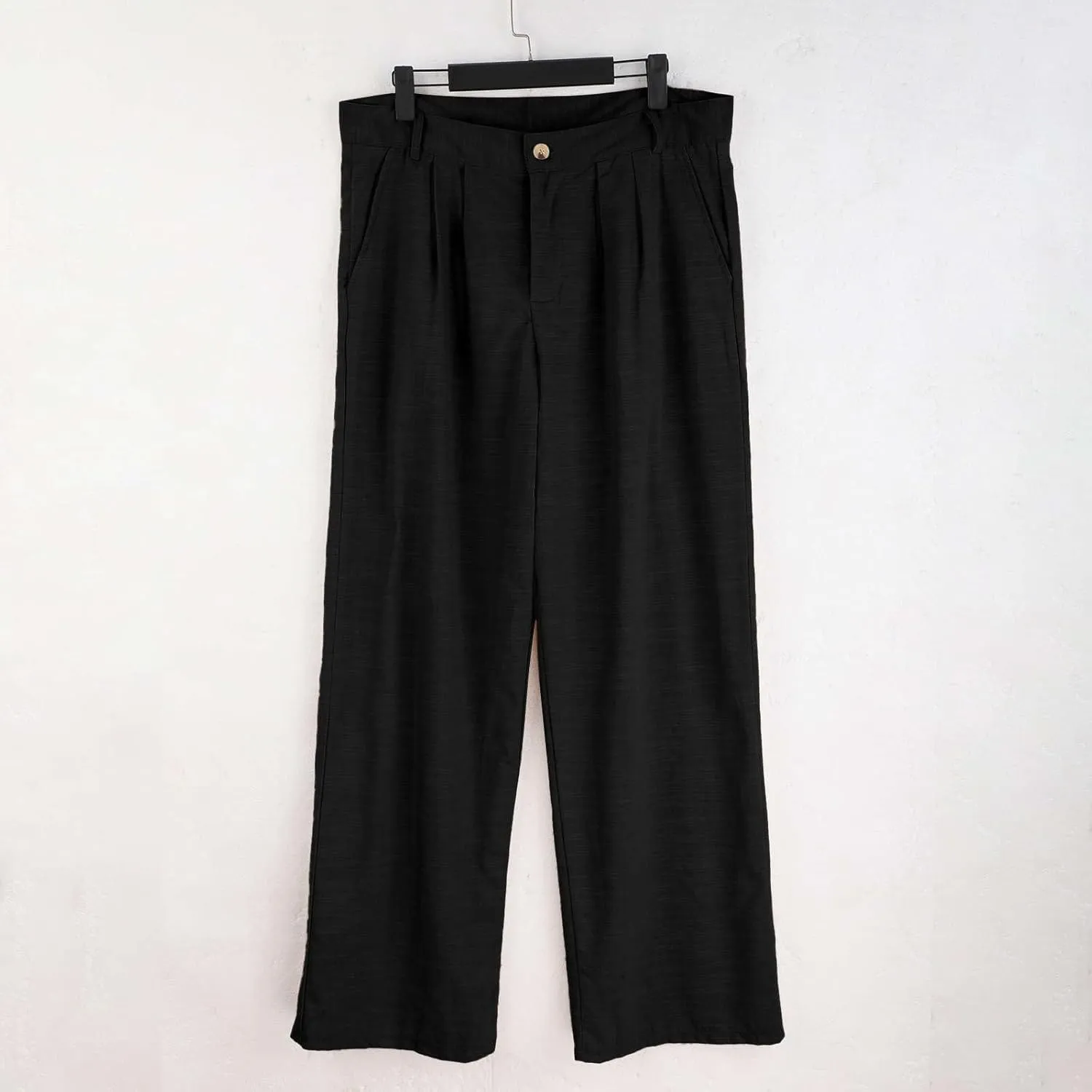 Men Casual Pants Linen Double Pleated Front Bag Belt Straight Leg Trousers Comfortable Breathable Business Work Pants