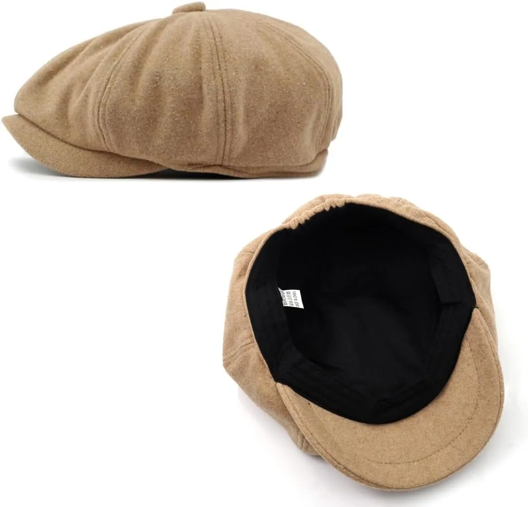 Men's 8 Panel Newsboy Cap Vintage Tweed Cap Herringbone Cabbie Flat Cap