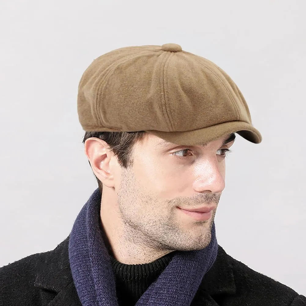 Men's 8 Panel Newsboy Cap Vintage Tweed Cap Herringbone Cabbie Flat Cap