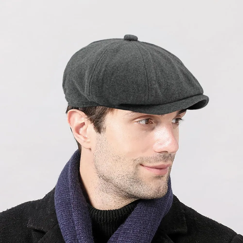 Men's 8 Panel Newsboy Cap Vintage Tweed Cap Herringbone Cabbie Flat Cap