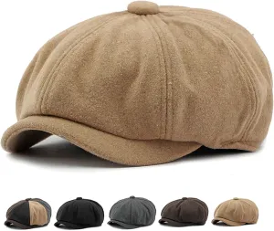 Men's 8 Panel Newsboy Cap Vintage Tweed Cap Herringbone Cabbie Flat Cap