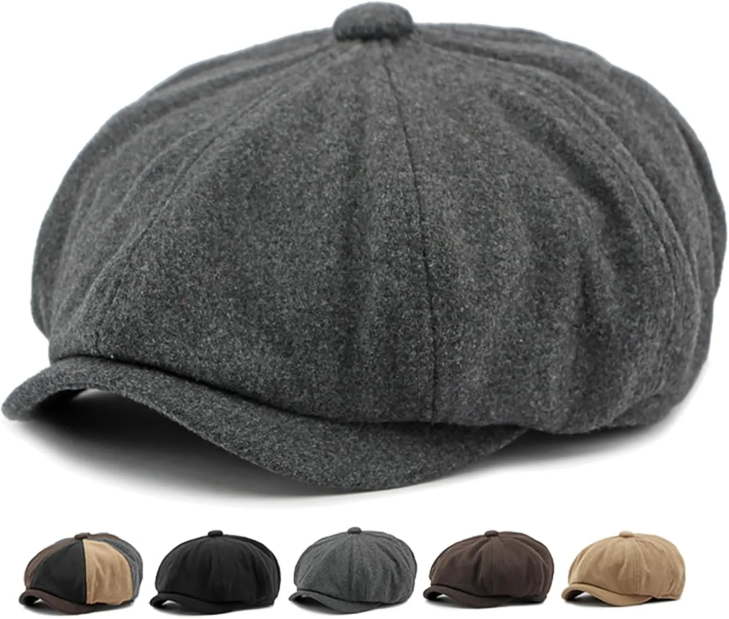 Men's 8 Panel Newsboy Cap Vintage Tweed Cap Herringbone Cabbie Flat Cap