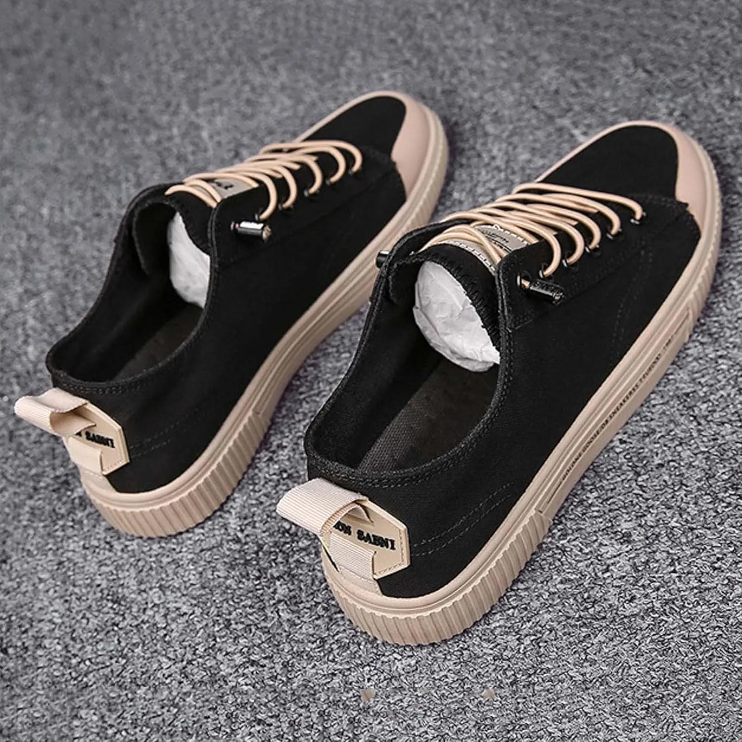 Men's Breathable Canvas Shoes Lace Up Walking Shoes Soft Flat Slip on Casual Shoes Comfortable Casual Men Leather Shoe