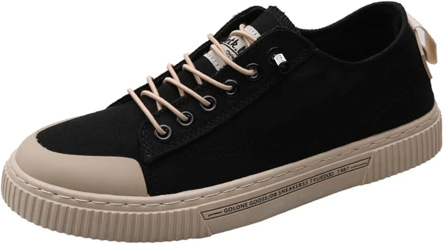 Men's Breathable Canvas Shoes Lace Up Walking Shoes Soft Flat Slip on Casual Shoes Comfortable Casual Men Leather Shoe