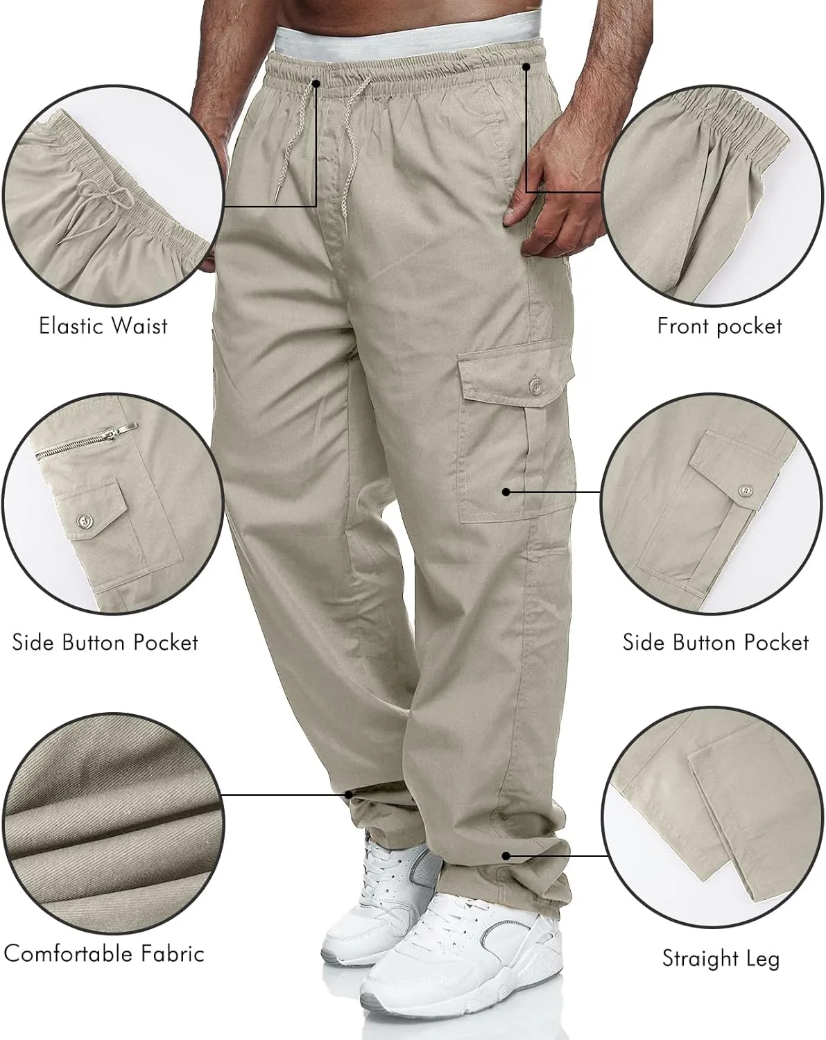 Men's Cargo Pants Relaxed Fit Sport Pants Jogger Sweatpants Drawstring Outdoor Trousers with Pockets
