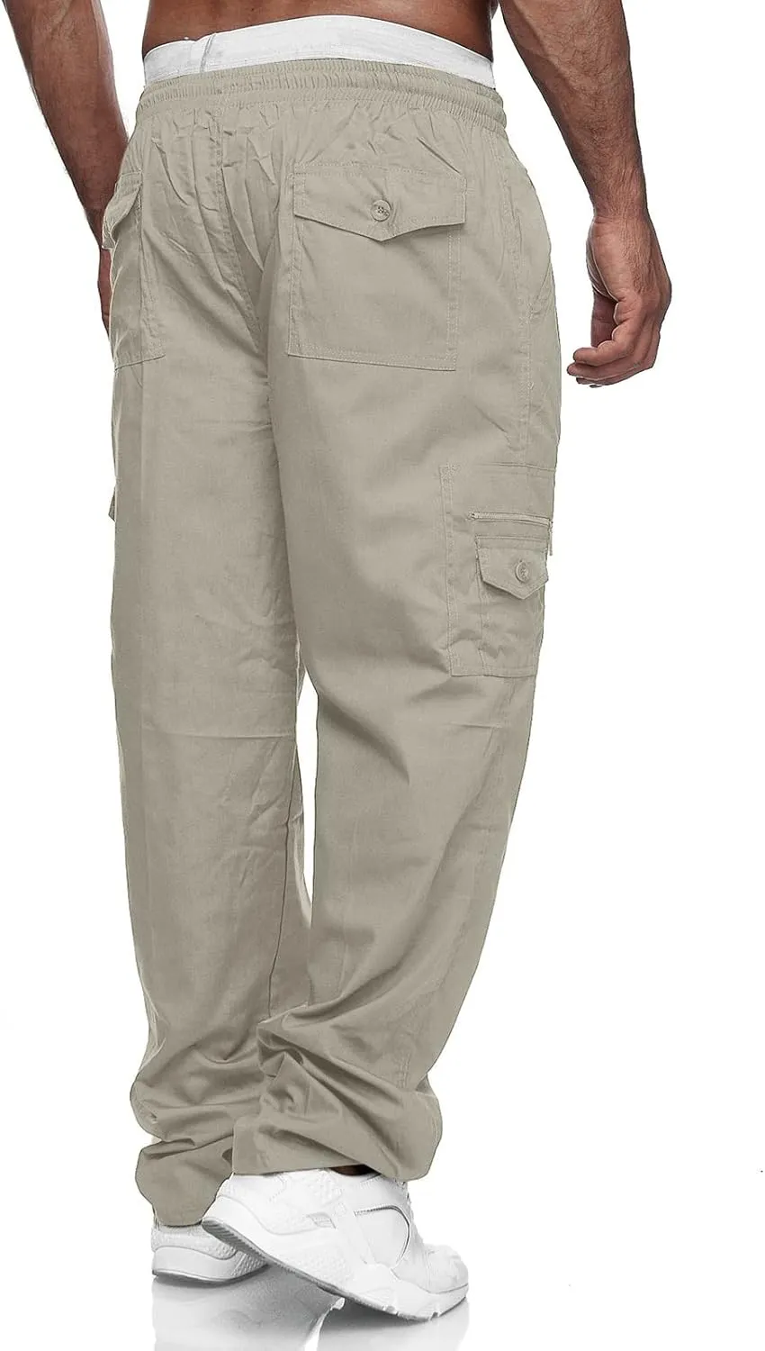Men's Cargo Pants Relaxed Fit Sport Pants Jogger Sweatpants Drawstring Outdoor Trousers with Pockets