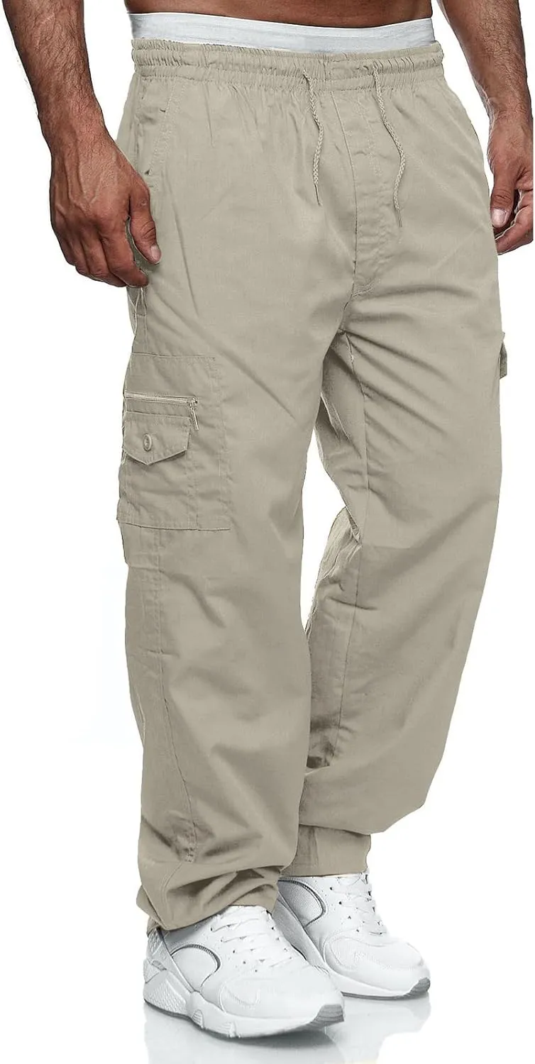 Men's Cargo Pants Relaxed Fit Sport Pants Jogger Sweatpants Drawstring Outdoor Trousers with Pockets