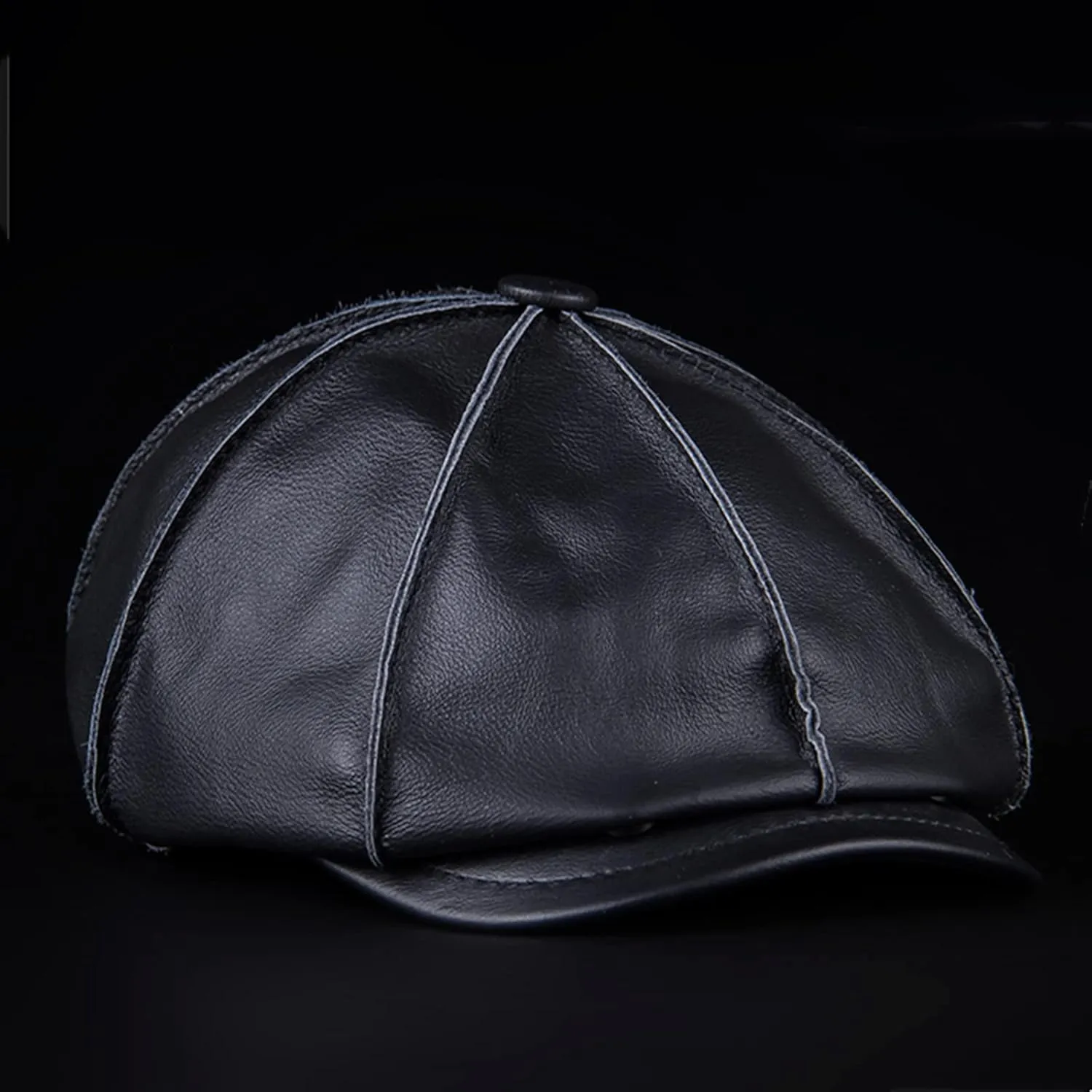 Men's Genuine Cowhide Leather Octagonal Cap Vintage Newsboy Hat Driving Flat Winter Male Artist Cap