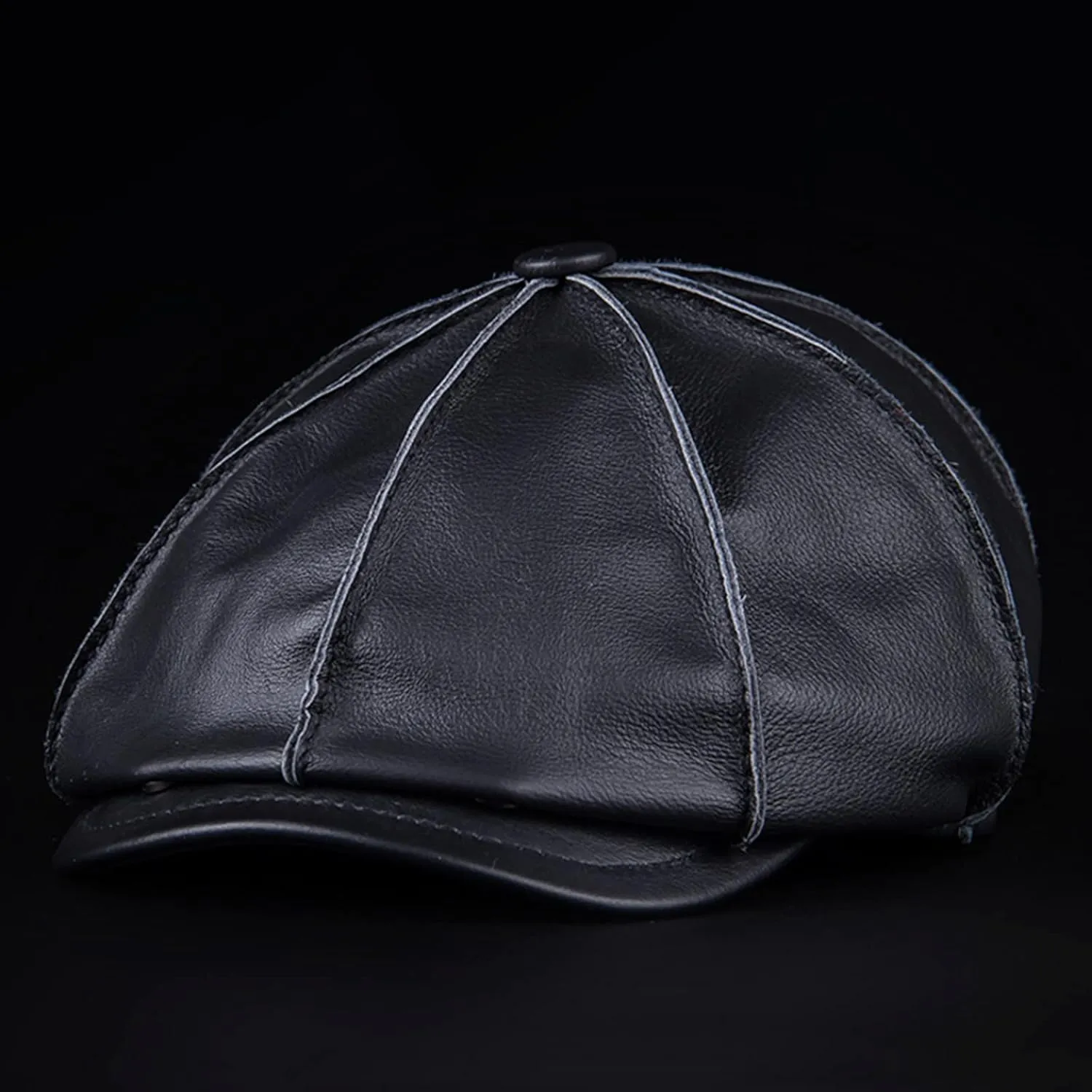 Men's Genuine Cowhide Leather Octagonal Cap Vintage Newsboy Hat Driving Flat Winter Male Artist Cap