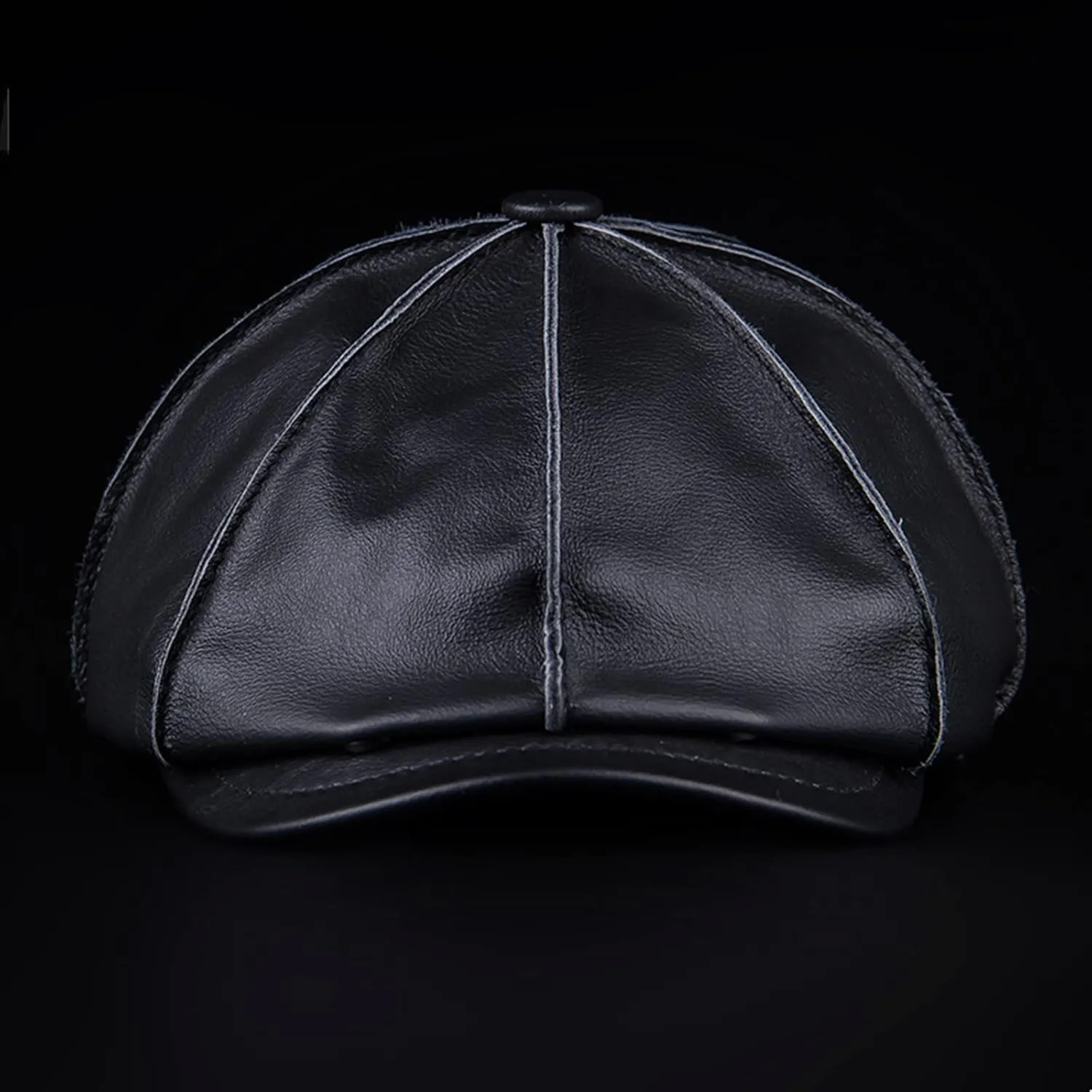 Men's Genuine Cowhide Leather Octagonal Cap Vintage Newsboy Hat Driving Flat Winter Male Artist Cap