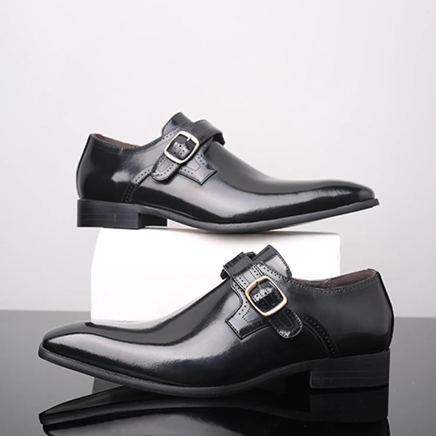 Men's Leather Dress Shoes Casual Slip-On Loafer Shoe Black Plain Oxford Footwear Workout Wedding Party Dressy