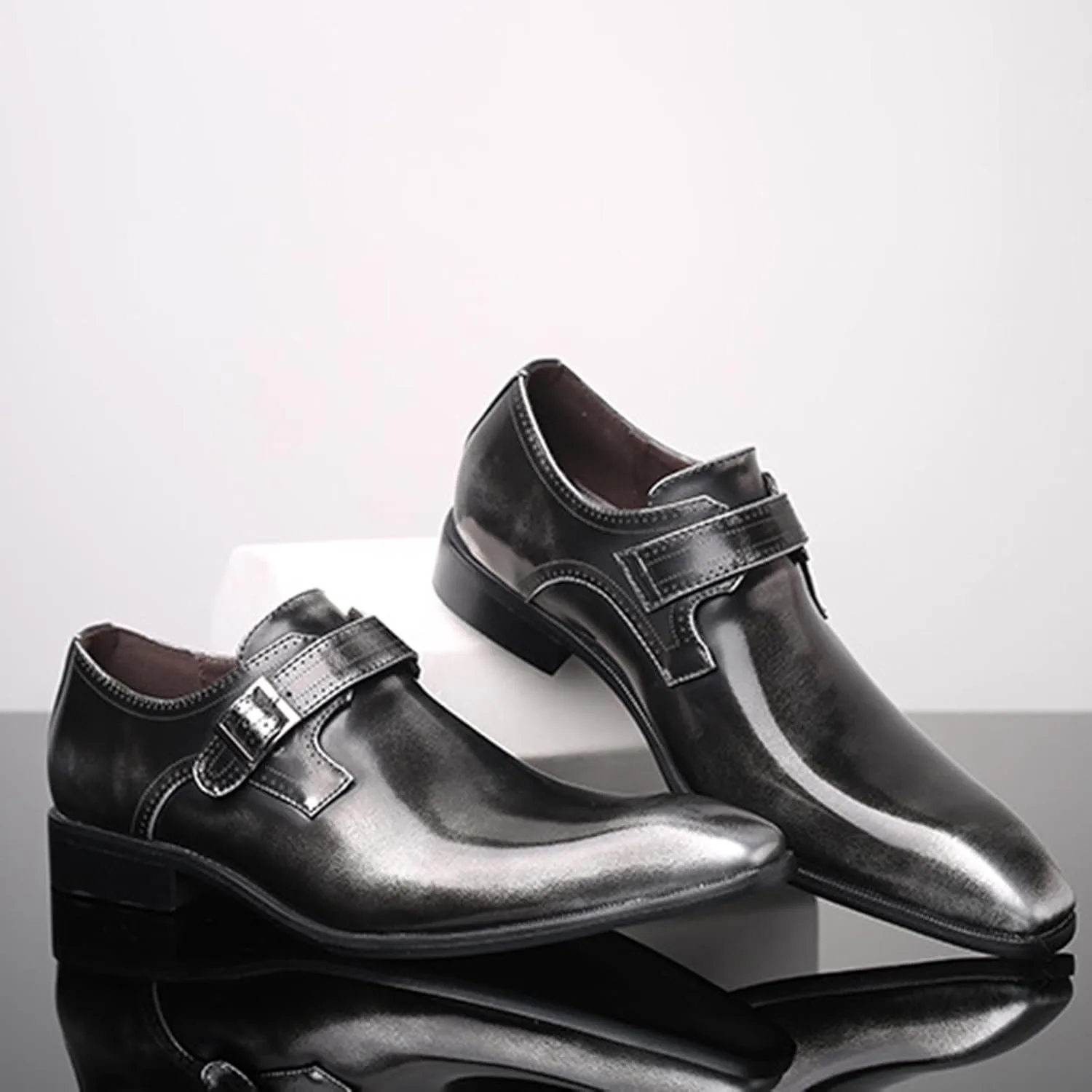 Men's Leather Dress Shoes Casual Slip-On Loafer Shoe Black Plain Oxford Footwear Workout Wedding Party Dressy