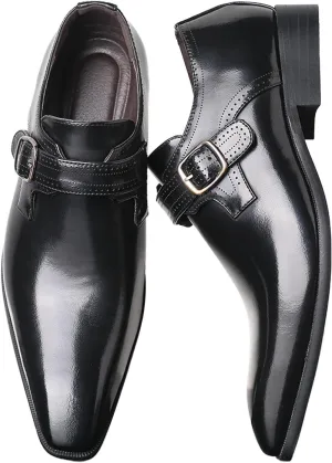 Men's Leather Dress Shoes Casual Slip-On Loafer Shoe Black Plain Oxford Footwear Workout Wedding Party Dressy