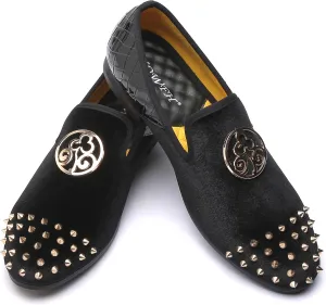 Mens Leopard Loafers Leather Embroidery Spiked Slip on Dress Shoes Slipper Luxury Fashion Penny Prom
